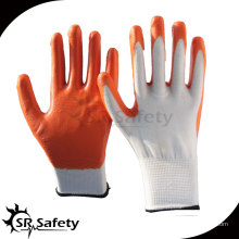 SRSAFETY 13 калибра трикотажные полиэфирные красные нитриловые перчатки рабочие перчатки со свободными образцами, поставщики фарфора